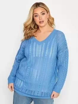 Yours Double V Stitch Jumper Blue Size 14-16, Women