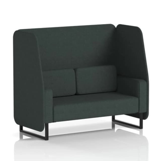 Brixworth 2 Seater Open Office Booth with Black Legs in Rivet Fabric - Charcoal Panels and Sofa