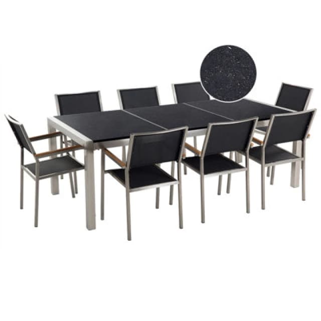 Beliani Garden Dining Set 8 Seater Grosseto Triple Plate Granite Polished Black