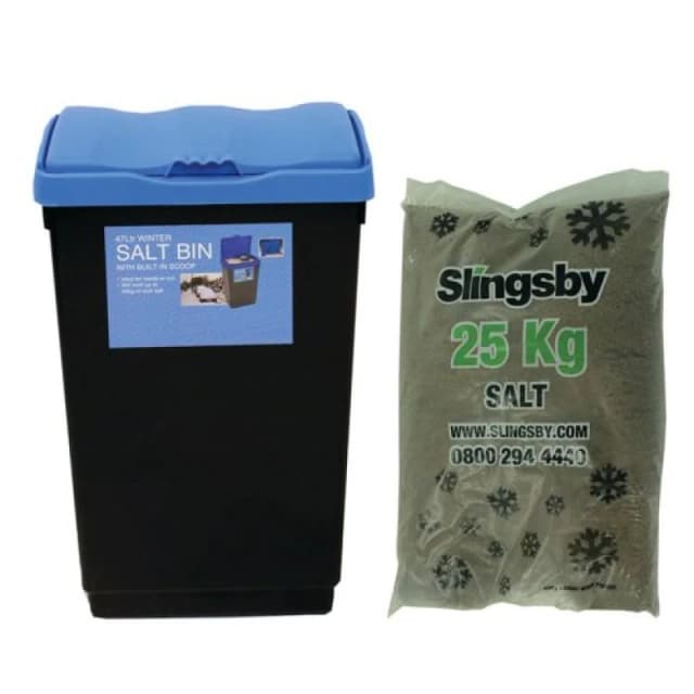 Slingsby Economy Salt and Grit Bin Kit Black/Blue 47L with 25kg Brown Salt 401296 401296
