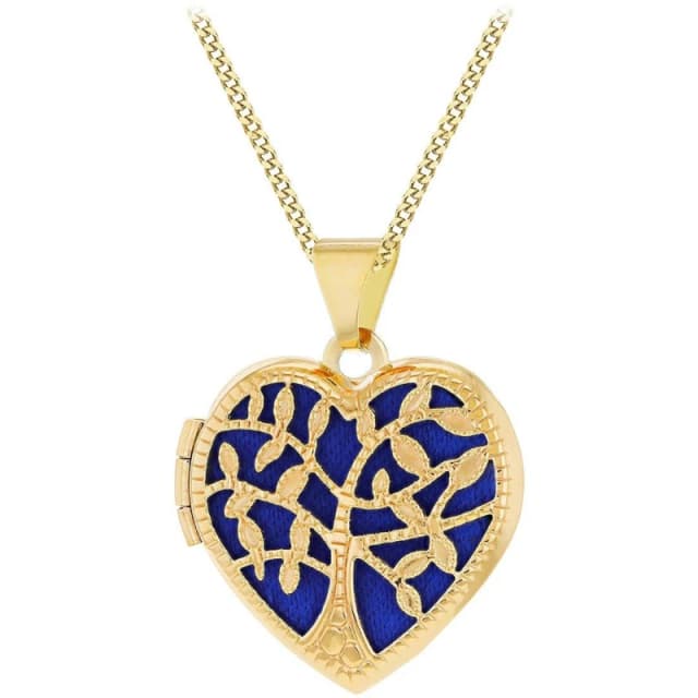 Be You 9ct Gold Tree Of Life Heart Blue Locket Necklace Yellow Gold female 18in