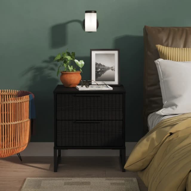 Ready Assembled 2 U Menai 2 Drawer Bedside (Ready Assembled) in Black Size: Small Black Unisex Small