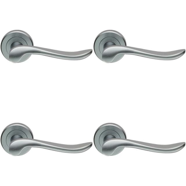 Loops 4x PAIR Scroll Shaped Lever Handle on Round Rose Concealed Fix Satin Chrome Multi