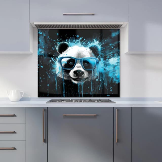 Warren Reed - Designer Blue Splashart Panda Face Kitchen Splashback Size: 600mm x 750mm Blue Unisex 600mm x 750mm