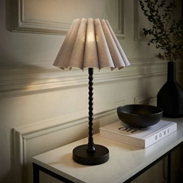 ValueLights ValueLights Maeve Scallop Pleated Tapered Shade Matte Black Bobbin Bobble Table Lamp in Grey Grey One Size Unisex 5059406065101
