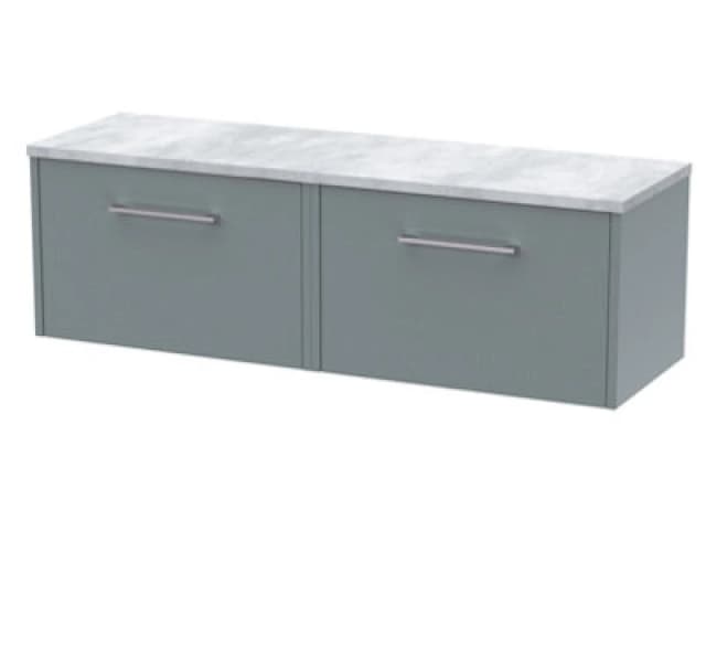 Nuie Hudson Reed Juno Wall Hung 2-Drawer Vanity Unit & Bellato Grey Worktop, Stylish Countertop Basin Unit In Coastal Grey, 1200mm