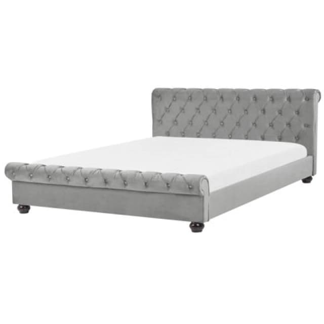 Beliani Bed Velvet Avallon 180 X 200 Cm (Eu Super King) Grey