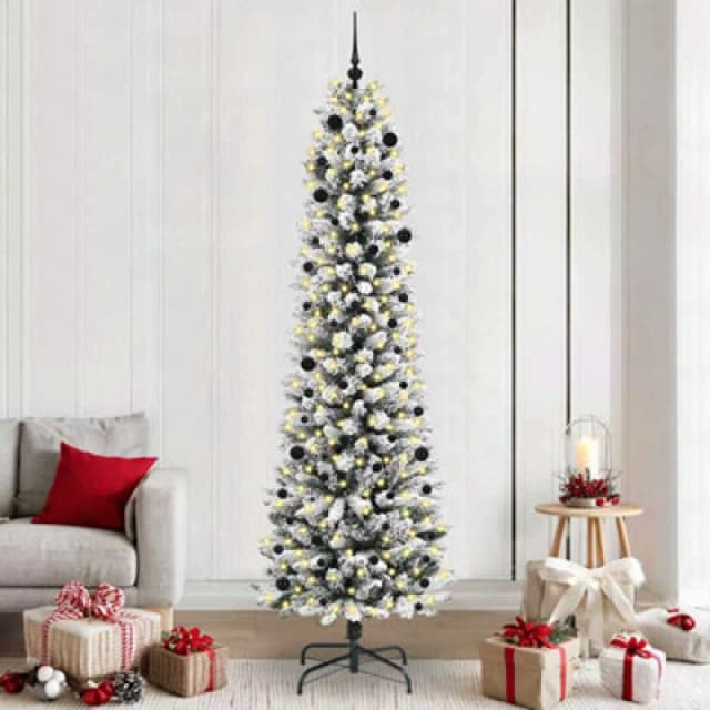 vidaXL Artificial Christmas Tree with 300 LEDs, Black Balls Green and white 240 cm, Green 3396130