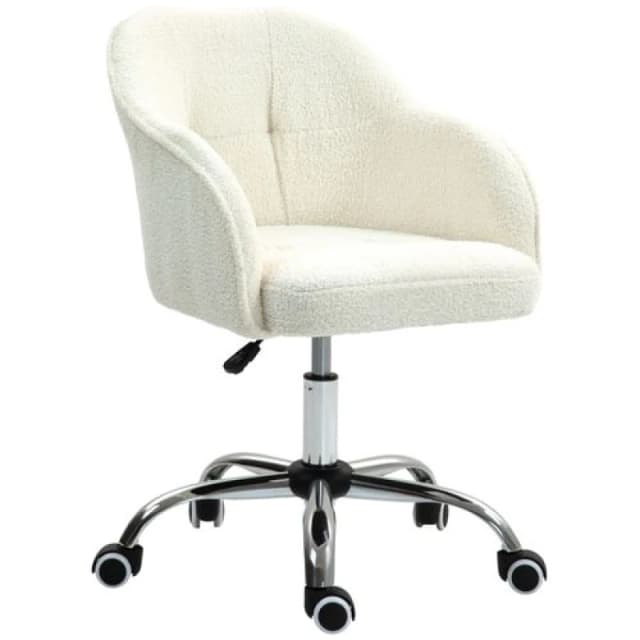 HOMCOM Fluffy Vanity Grey Chair for Desk - with Height Adjustable - Wheels - Cream TJ Hughes 5061025059744