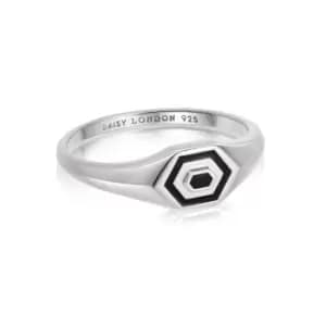 Rings 925 Sterling Silver Mini Hexagon Palm Signet Ring Sterling Silver
