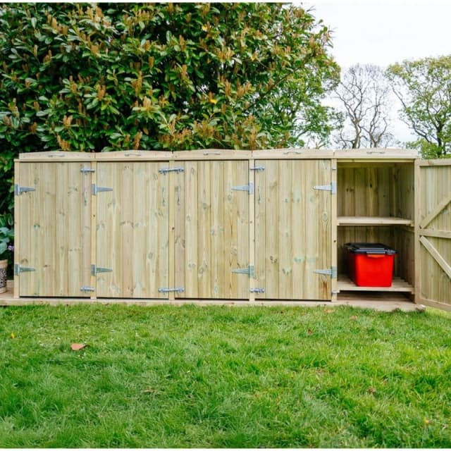 The Garden Village Shireburn 3 Wheelie Bin / 4 Recycle Box Store, Brown SGC3-4-TGV