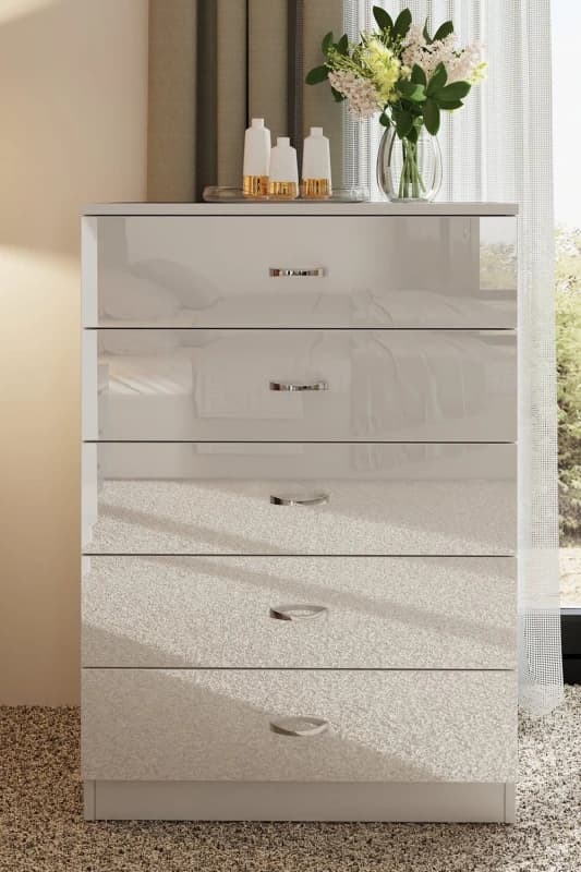 FWStyle FWStyle 5 Drawer Tall High Gloss Chest Of Drawers in White White One Size Unisex 5056413121097