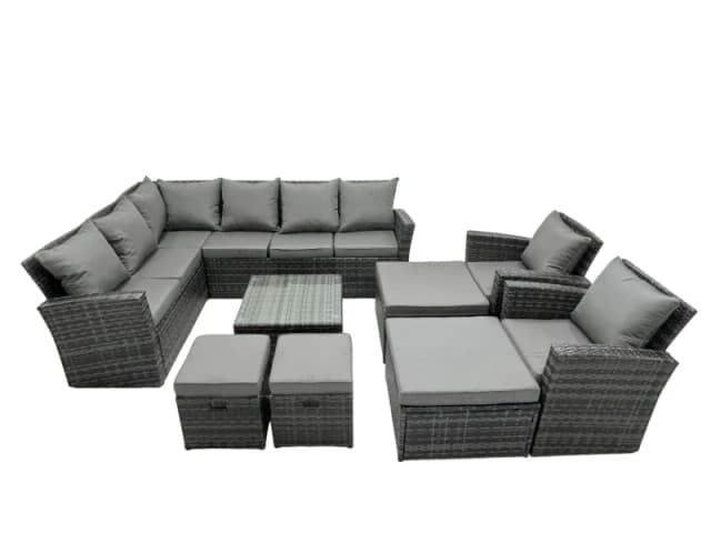 Fimous 12 Seat Poly Rattan Corner Sofa Set with 4 Stool 2 Chairs in Dark Grey Dark Grey Unisex