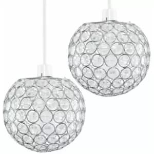 Minisun - 2 x Chrome Globe Ceiling Light Shades + Acrylic Crystal Jewels
