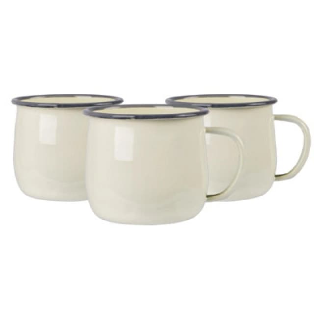 Argon Tableware Coloured Enamel Belly Mugs - 375Ml - Cream/grey - Pack Of 6
