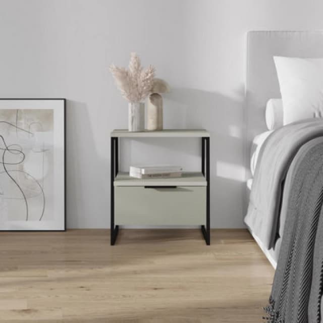 FWStyle FWStyle 1 Drawer Bedside Chest Table Ash Green Open Shelf Design Green One Size Unisex 8683628016213