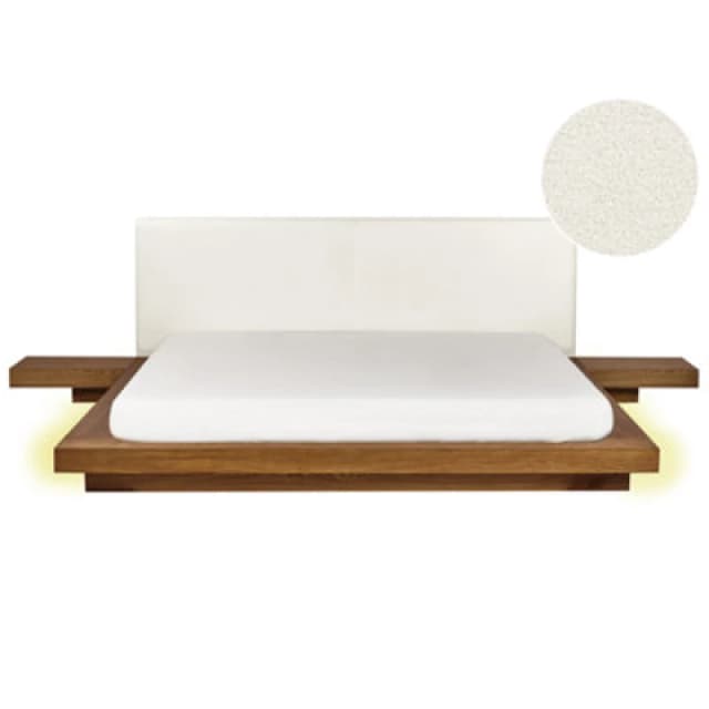 Beliani Bed With LED Boucle Zen 180 X 200 Cm (Eu Super King) LED Natural Ash Wood