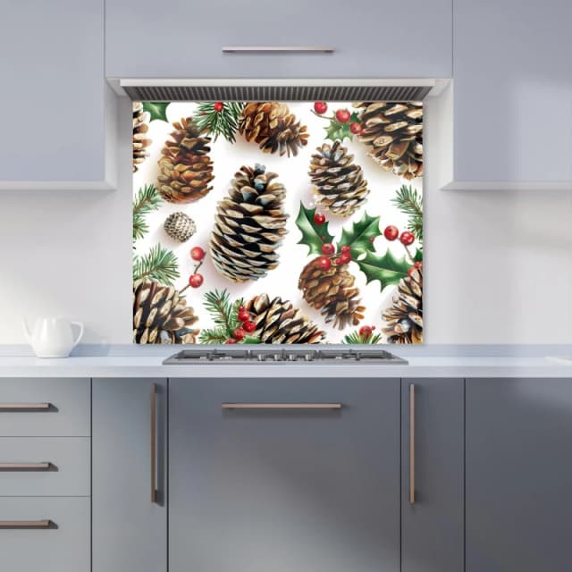 Warren Reed - Designer Holiday Pine Cones & Berries Kitchen Splashback Size: 600mm x 750mm Multicolor Unisex 600mm x 750mm
