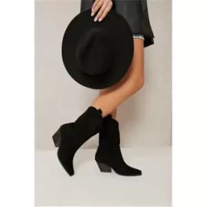 I Saw It First Black Western Detail Faux Suede Low Heeled Ankle Boots - Black