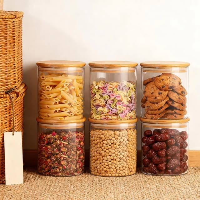 LIFE IDEAS Glass Jars Storage Containers with Bamboo Lids Clear1 unisex 6PCS