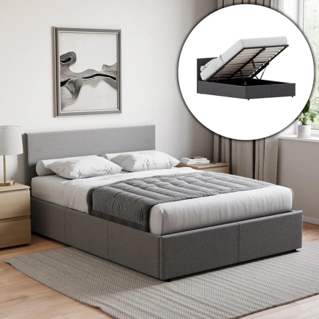 Lassic Veronica King Ottoman Storage Bed & Mattress Set Dark Grey Linen unisex King Size