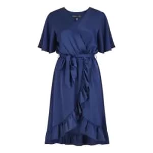 Mela London Navy Satin Wrap Dress - Blue