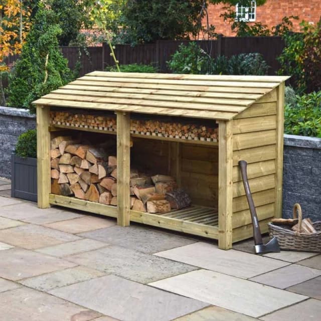 Rutland County Garden Furniture Ltd Normanton 4ft Log Store with Kindling Shelf L80 x W230 x H128cm, Green Green Unisex