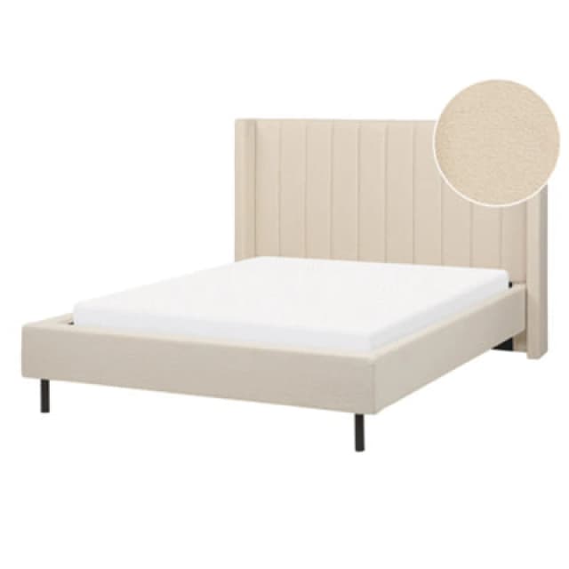 Beliani Bed Boucle Villette 140 X 200 Cm (Eu Double) Beige