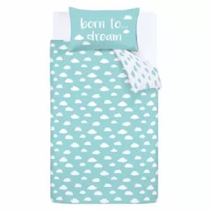 Born To Dream 100% Organic Cotton Duvet Cover and Pillowcase Set Light Blue