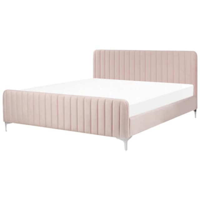 Beliani Bed Velvet Lunan 180 X 200 Cm (Eu Super King) Pastel Pink