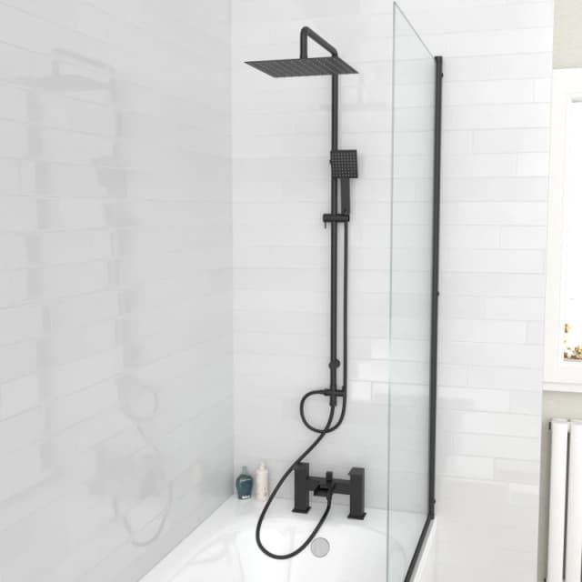 Nes Home Square Shower Waterfall Mixer Tap, Handset & Riser Rail Kit Matte Black Unisex