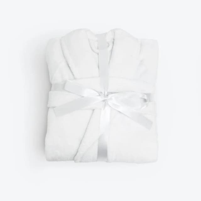 Allure Bath Fashions Luxury Dual Textured Velour Dressing Gown, Towelling Bathrobe in White Size: Large/XL White Unisex L/XL