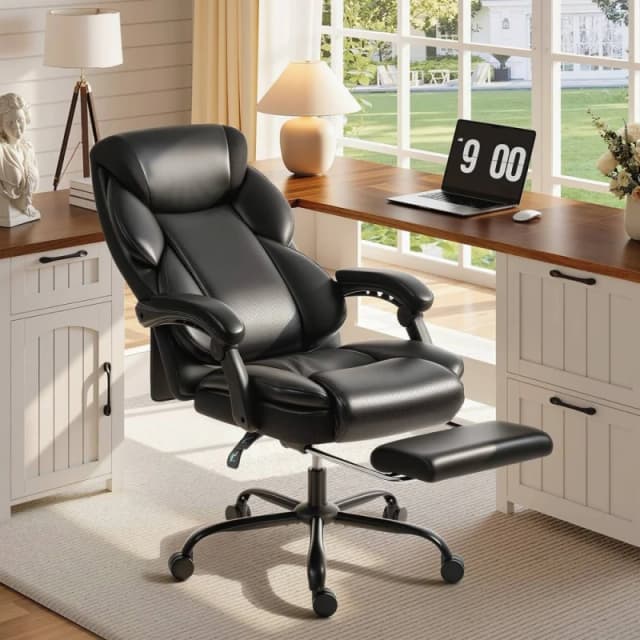 HOMCOM Adjustable Office Chair with Footrest, Armrest, Casters, Black Unisex