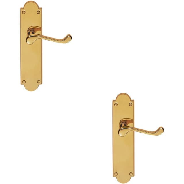 Loops 2x PAIR Victorian Scroll Handle on Latch Backplate 205 x 49mm Polished Brass Metallics