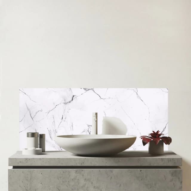 Warren Reed - Designer White Marble Effect Glass Bathroom Splashback in Grey Grey Unisex