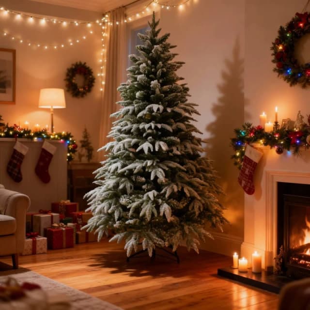 Shatchi 10FT Green Lapland Snow Covered Christmas Tree in White White Unisex