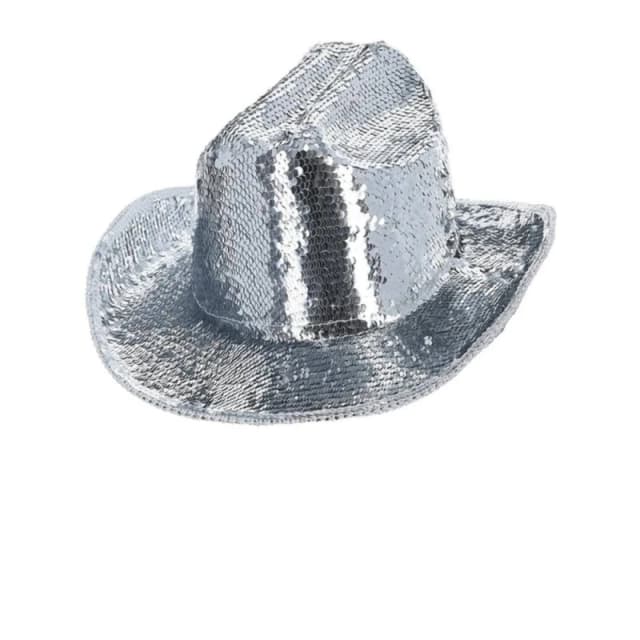 Smiffys Womens Fever Deluxe Sequin Cowboy Hat in Silver Silver Female One Size