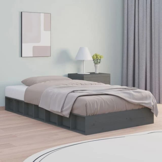 Vidaxl Bed Frame Grey 75X190 Cm Small Single Solid Wood, Grey 820698
