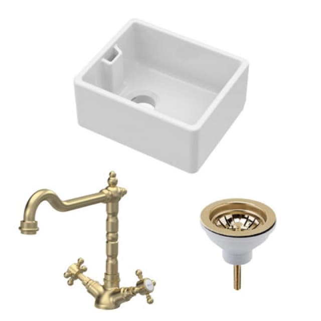 Balterley Compact Single Bowl Belfast Sink, Strainer Waste & French Classic Tap Bronze