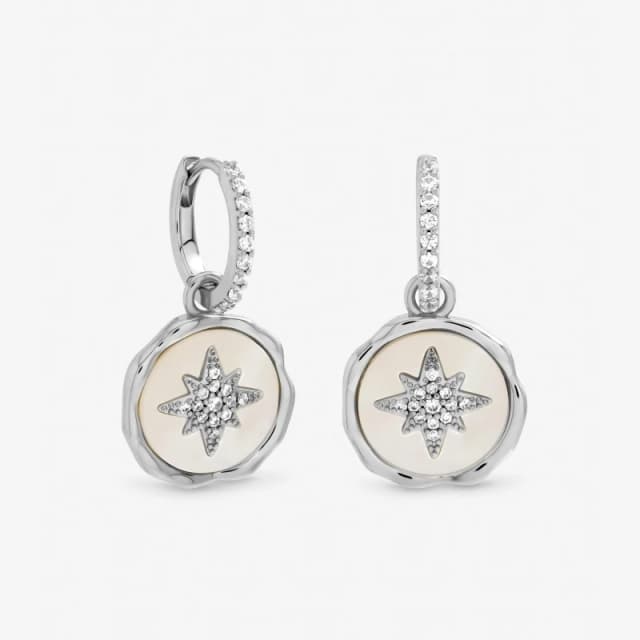 Inicio Sterling Silver Plated Mother of Pearl Charm Hoops Hoop Earrings One Size Silver 41283211000