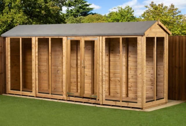 Empire Sheds Empire Pent Summerhouse 16X4 Dipped Treated Tongue And Groove Wooden Garden Shed Double Door (16' X 4' / 16ft X 4ft) (16X4)