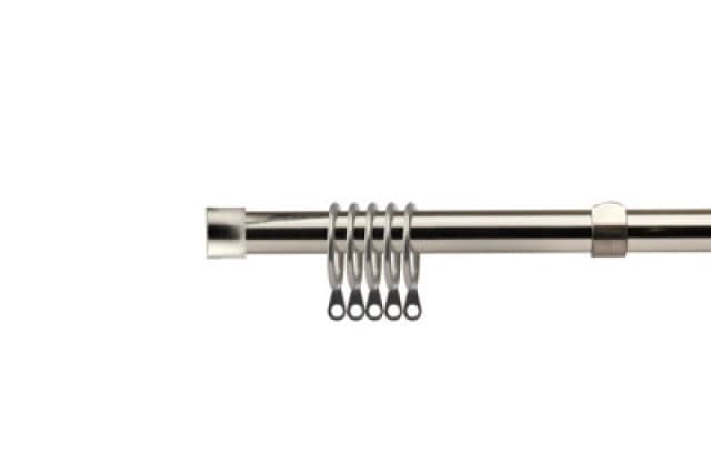 16-19mm Fenton Extendable Metal Curtain Pole Set Brushed Silver 120-210Cm