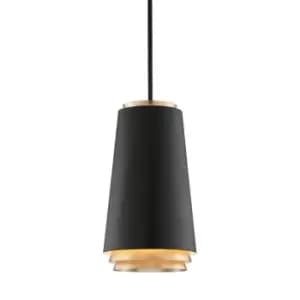 Fahrenheit 3 Light Pendant Textured Black Withgold Leaf, 2700K
