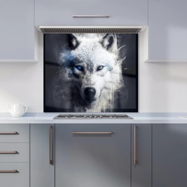 Warren Reed - Designer White Wolf Face Splashart Dark Backgrouns Kitchen Splashback Size: 600mm x 750mm White Unisex 600mm x 750mm