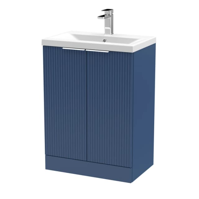 Balterley Fluted Front Floor Standing 2 Door Vanity Basin Unit 600mm, Satin Blue Blue Unisex