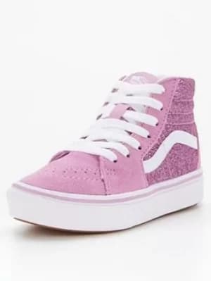 Vans UY ComfyCush SK8-Hi Glitter Plimsolls, Pink, Size 1