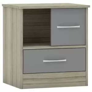 Nevada Sliding Door 1 Drawer Bedside in Grey and Oak Effect