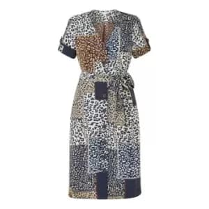 Yumi Navy Patchwork Animal Print Shirt Dress - Blue