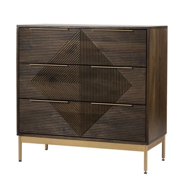 Jaipur Furniture Ltd Zaine Carving 3 Drawer Chest - Mango Wood - L40 x W81.5 x H80.5cm - Dark Finish - Assembly Required in Brown Brown Unisex