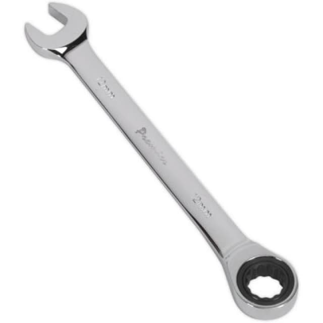 Loops 12mm Ratchet Combination Spanner - Chrome Vanadium Steel - 72 Tooth Ratchet Ring Metallics